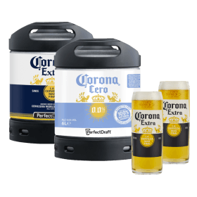 Corona Extra and Corona Cero 0.0% Keg Pack (2 Kegs + 2 FREE Glasses)