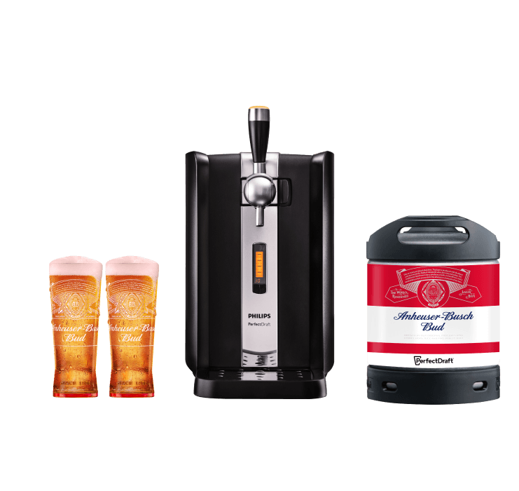 PerfectDraft Philips Zapfanlage mit Anheuser-Busch Bud Fass und 2 Gläser 0.5L