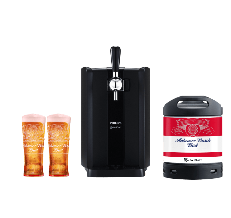PerfectDraft Black Zapfanlage mit Anheuser-Busch Bud Fass und 2 Gläser 0.5L