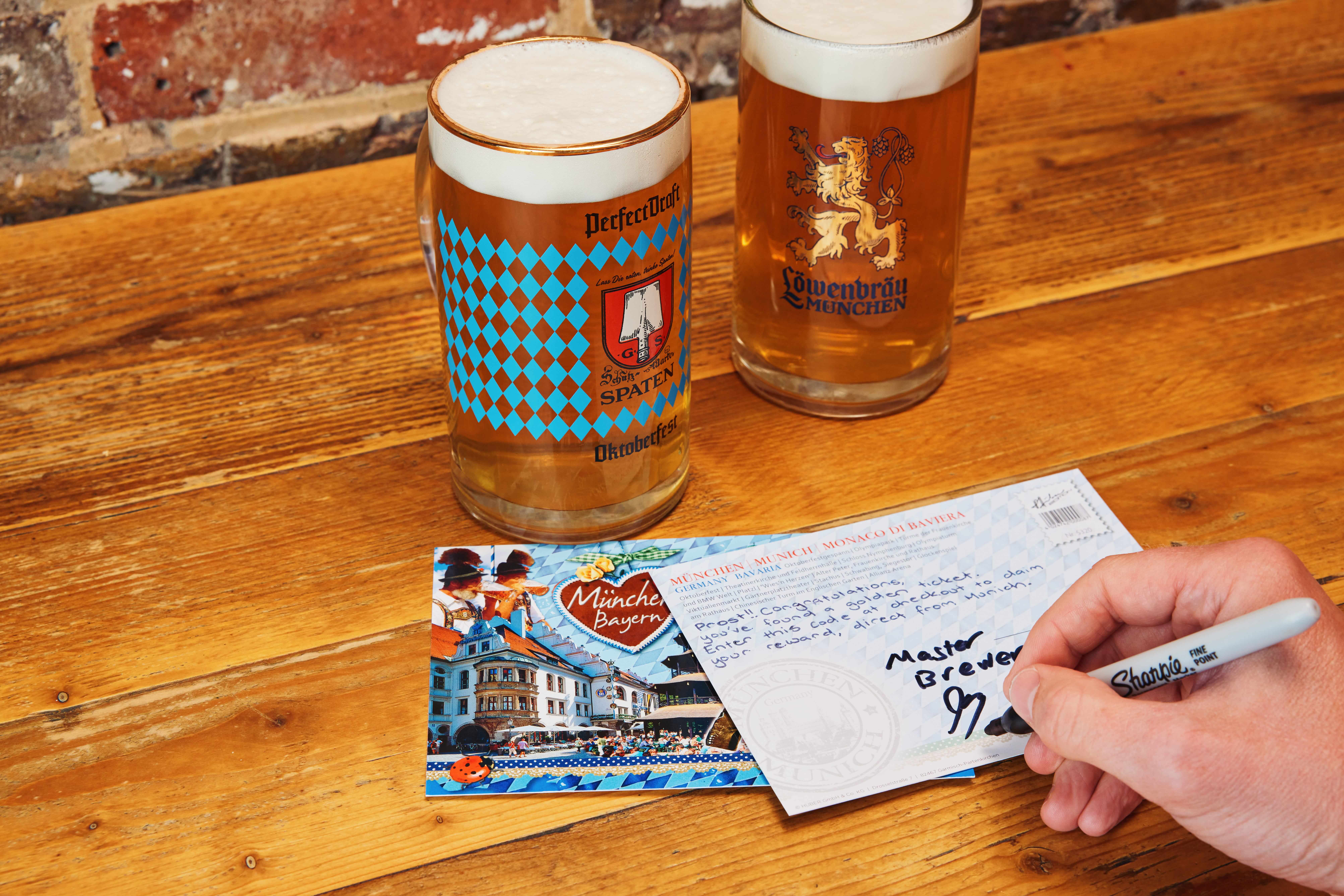 Signed Oktoberfest postcards from Spaten and Löwenbräu Master Brewers